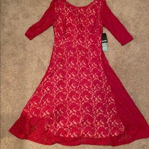 3/4 sleeve red lace dress